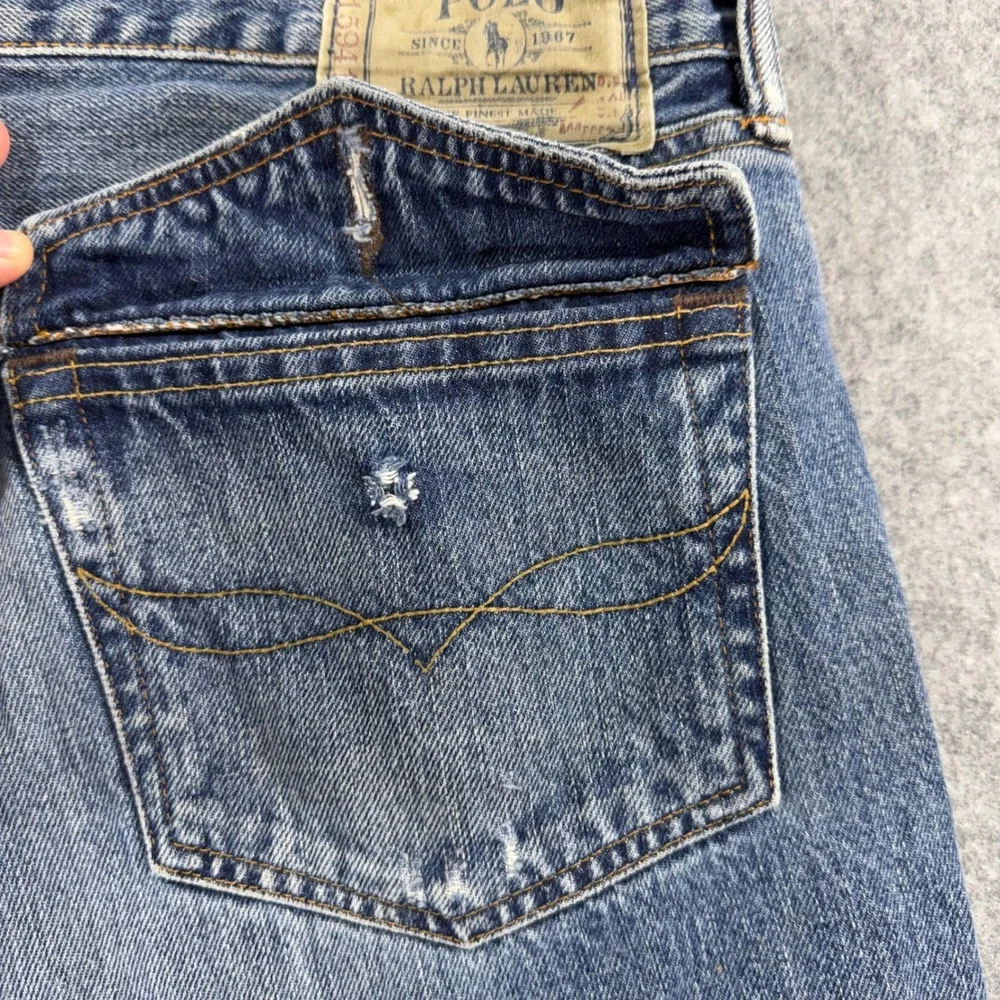 Polo Ralph Lauren Mens Straight Leg Jeans Med Wash Blue 34x30 Distressed Denim